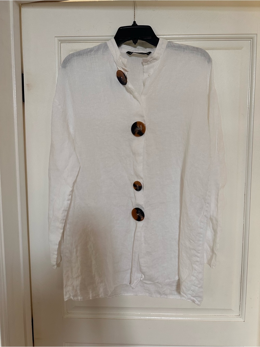 Zara White Linen Button Front Tunic with Statement Buttons